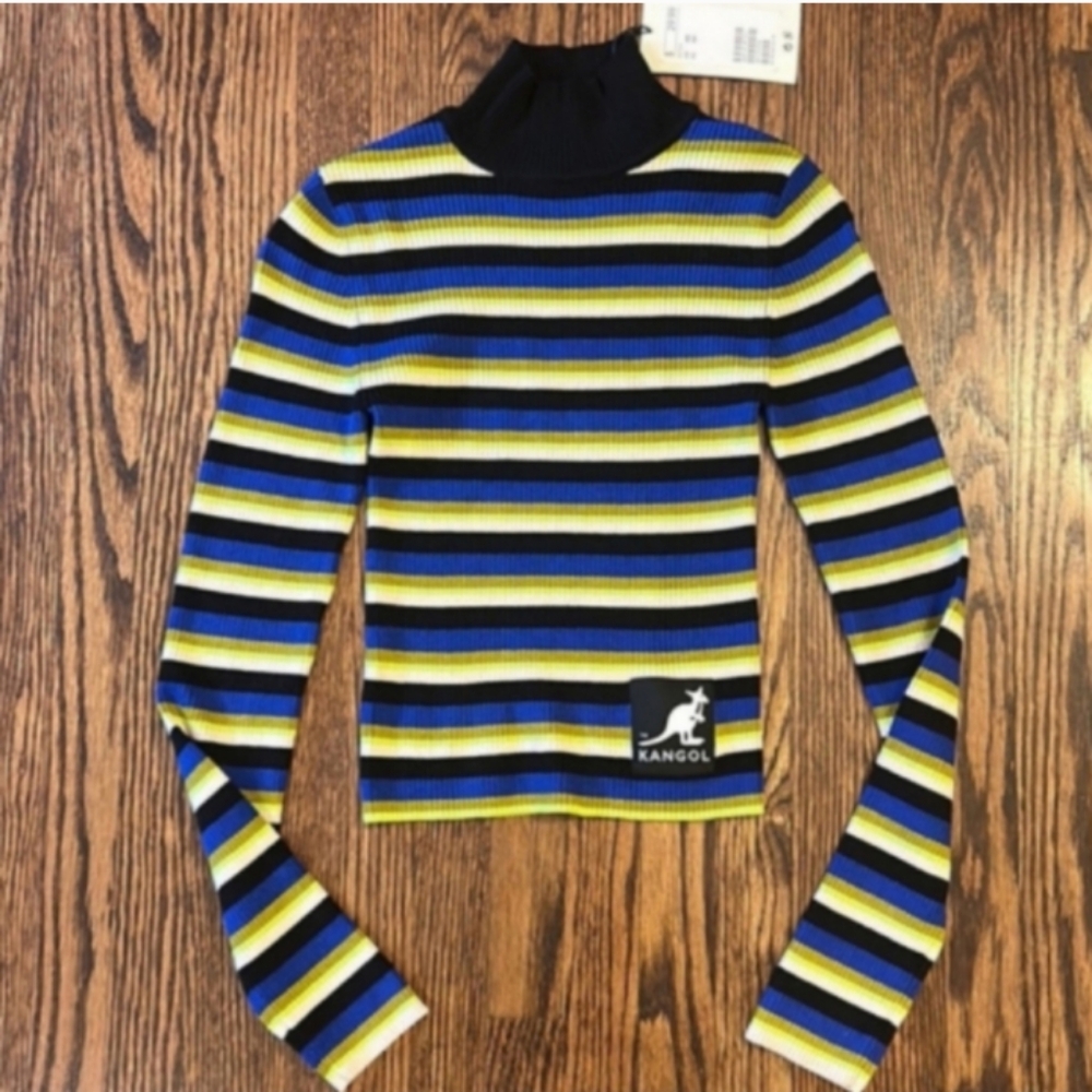 Kangol X H&M Multicolor Striped Long Sleeve Crop Top Size Extra Small Stretchy